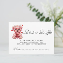 Tarjeta De Recepción Heart Teddy Bear Pink Baby Shower Diaper Raffle