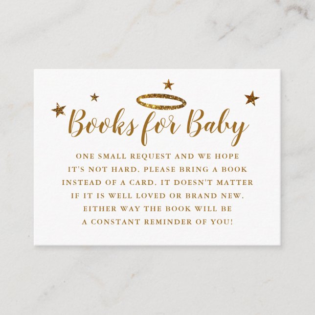 Tarjeta De Recepción Heaven Sent Baby Shower Book Request Gold (Anverso)