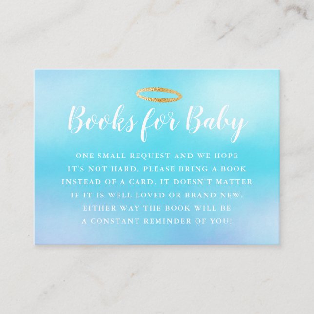 Tarjeta De Recepción Heaven Sent Blue Baby Shower Book Request (Anverso)