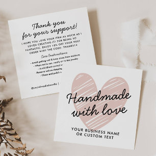 Tarjeta De Recepción Hecho a mano con amor Corazón gracias cuidado de j