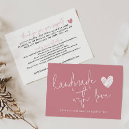Tarjeta De Recepción Hecho a mano con amor rosa gracias cuidado de joya
