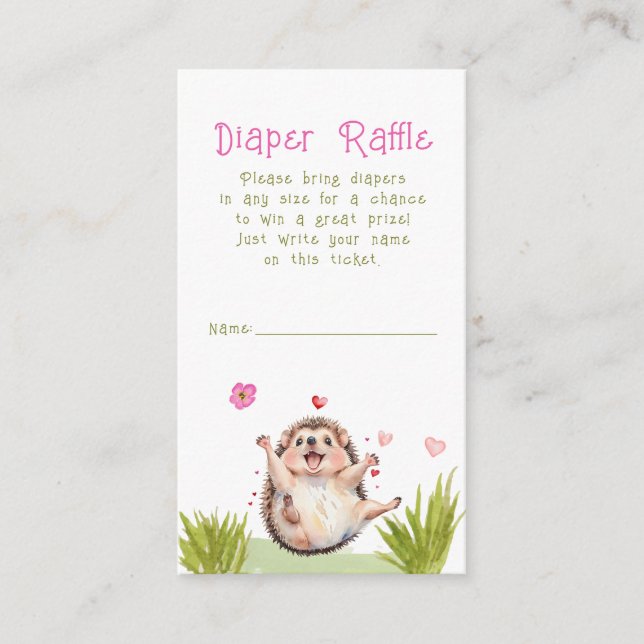 Tarjeta De Recepción Hedgehog Garden Fiesta Baby Shower Diaper Raffle (Anverso)