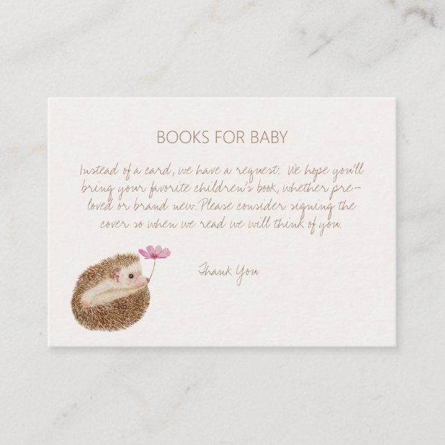 Tarjeta De Recepción Hedgehog Woodland Forest Baby Shower Book Request (Anverso)