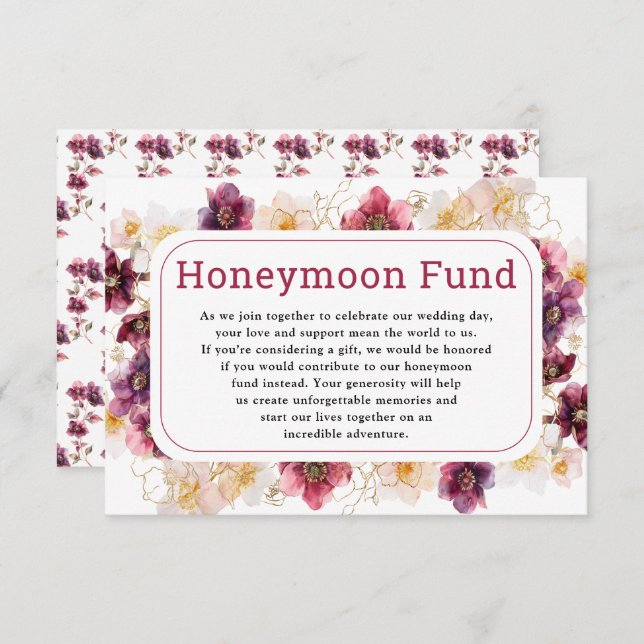 Tarjeta De Recepción Hellebore Floral Burgundy Wedding Honeymoon Fund (Anverso / Reverso)