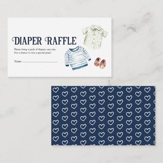 Tarjeta De Recepción Hello Boy Baby Shower Diaper Raffle (Anverso / Reverso)