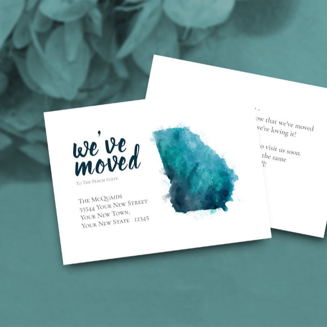 Tarjeta De Recepción Hemos movido la acuarela Georgia moviendo la Invit (Watercolor Moving Announcement Card to Georgia State)