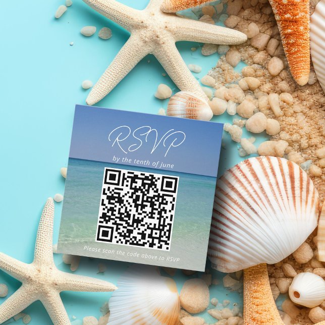 Tarjeta De Recepción Hermosa Boda de fotografía de playa Código QR RSVP (Subido por el creador)