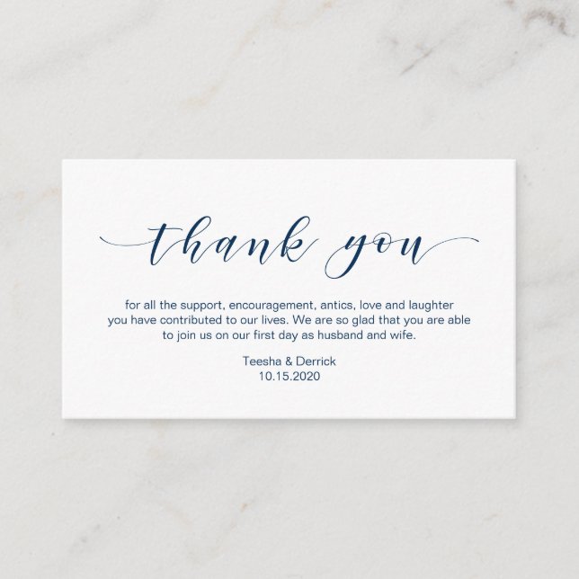 Tarjeta De Recepción Hermosa elegancia, en azul marino, Boda Gracias (Anverso)