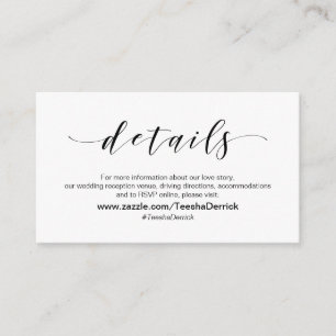 Tarjeta De Recepción Hermosa elegancia, escritura negra, detalles Bodas