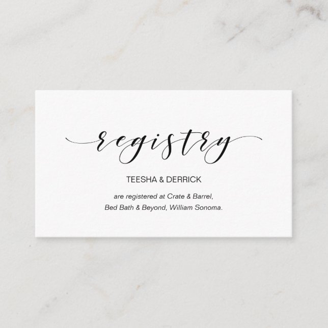 Tarjeta De Recepción Hermosa elegancia, escritura negra, registro Boda (Anverso)