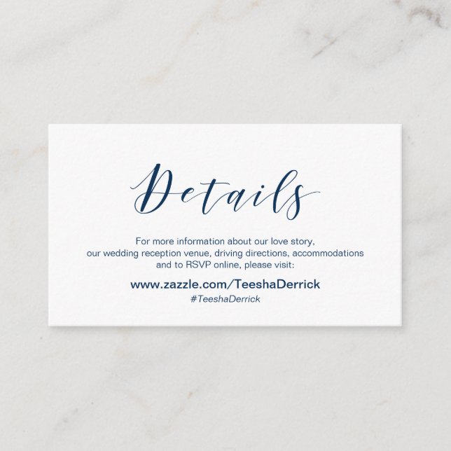 Tarjeta De Recepción Hermosa elegancia, fuente azul marino, detalles Bo (Anverso)