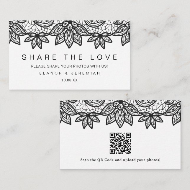 Tarjeta De Recepción Hermosa encaje negro comparte el Boda del amor (Anverso / Reverso)