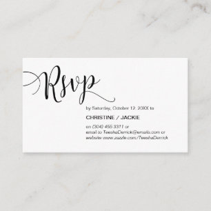 Tarjeta De Recepción Hermosa escritura negra, RSVP responde