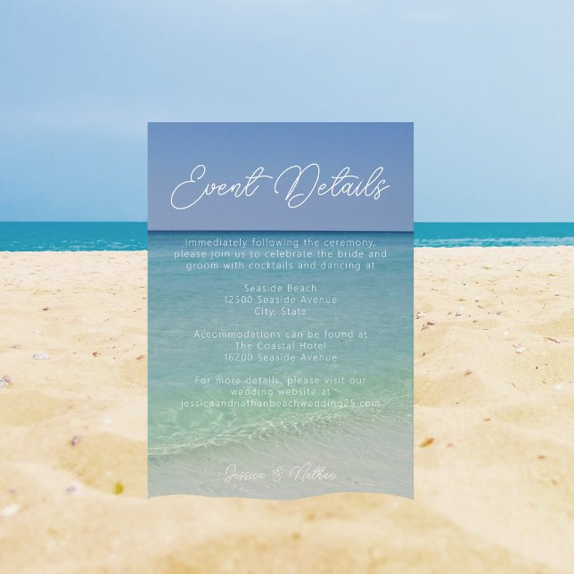 Tarjeta De Recepción Hermosa foto de playa detalles del evento Boda (Subido por el creador)