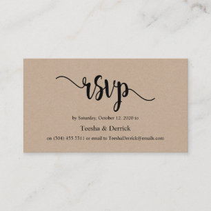 Tarjeta De Recepción Hermosa kraft negro rústico y elegante, RSVP de Bo
