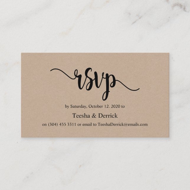 Tarjeta De Recepción Hermosa kraft negro rústico y elegante, RSVP de Bo (Anverso)