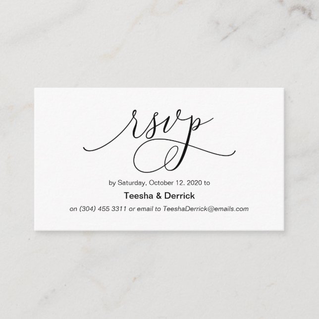 Tarjeta De Recepción Hermosa tinta negra de romance moderno, RSVP de bo (Anverso)