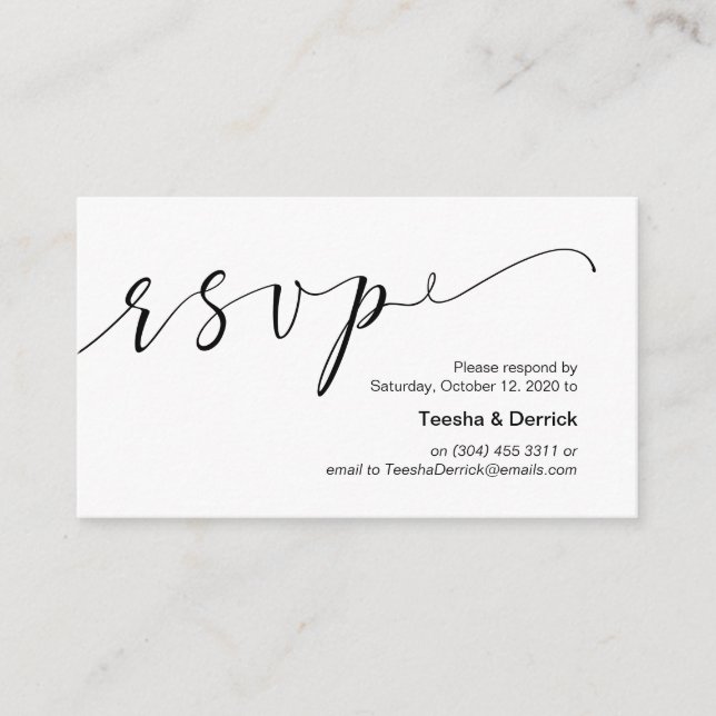 Tarjeta De Recepción Hermosa y elegante tinta negra creativa, RSVP de B (Anverso)