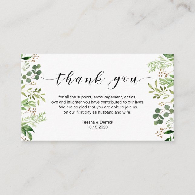 Tarjeta De Recepción Hermosa y elegante vegetación, Boda Gracias (Anverso)