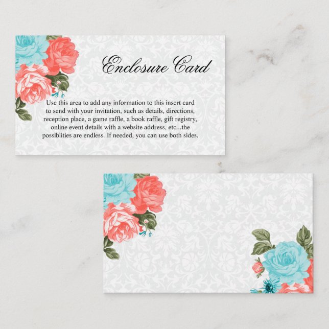 Tarjeta De Recepción Hermosas flores coral y turquesa (Anverso / Reverso)