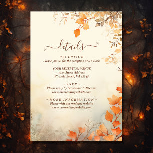 Tarjeta De Recepción Hermosas hojas de otoño en detalles de la boda de