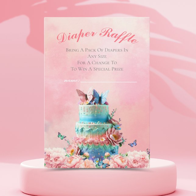 Tarjeta De Recepción Hermosas mariposas gemelas Baby Diaper Raffle (A cute diaper raffle enclosure card adds a special touch for your invitation. )