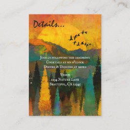 Tarjeta De Recepción Hermoso atardecer de montaña, Boda de árboles y av