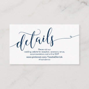 Tarjeta De Recepción Hermoso azul marino, detalles de sitio web Boda
