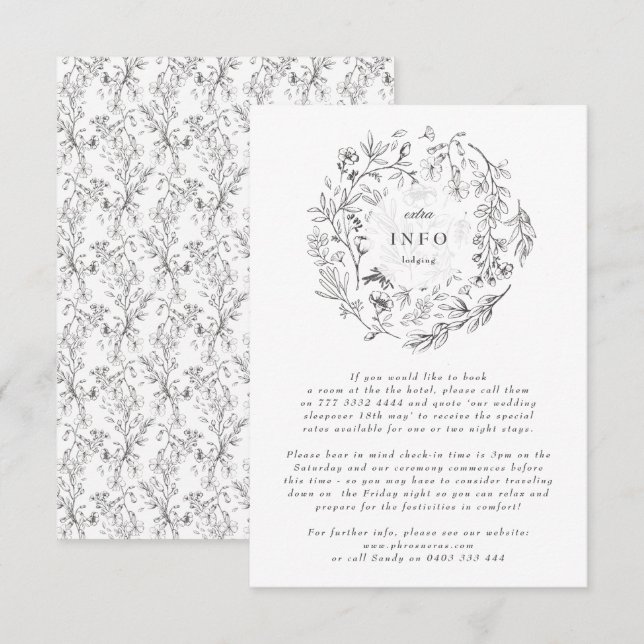 Tarjeta De Recepción Hermoso Boda de guirnaldas con dibujos florales (Anverso / Reverso)