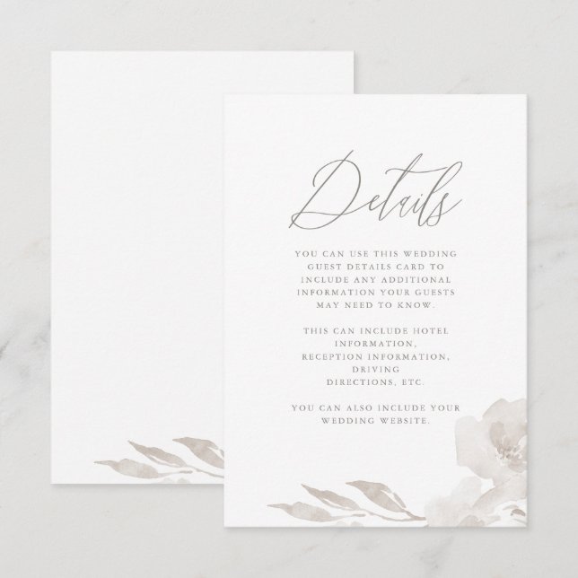 Tarjeta De Recepción Hermoso Boda floral neutro detalle de invitado (Anverso / Reverso)