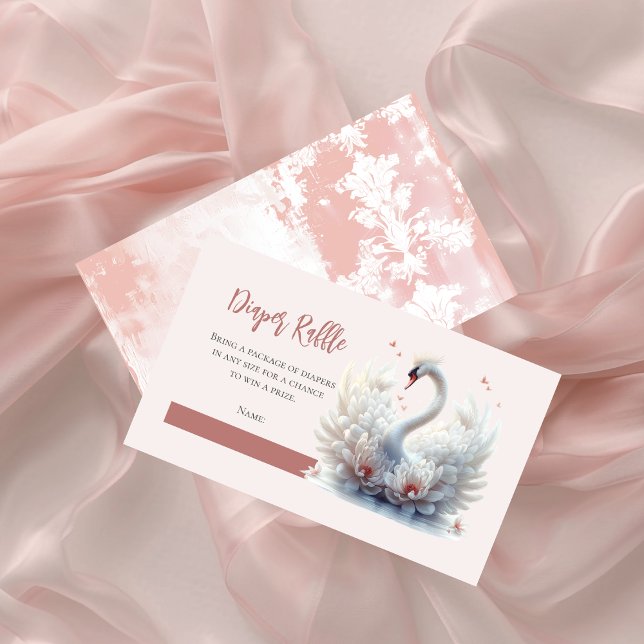 Tarjeta De Recepción Hermoso Cisne Floral Baby Shower Diaper Raffle (Beautiful Swan Floral Girl Baby Shower Diaper Raffle Enclosure Card)