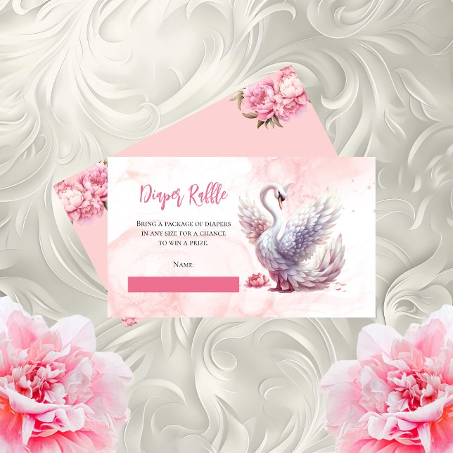 Tarjeta De Recepción Hermoso Cisne Floral Baby Shower Diaper Raffle (Beautiful Swan Floral Baby Shower "Diaper Raffle" Enclosure Card Insert)
