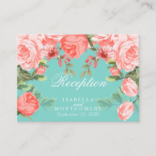 Tarjeta De Recepción Hermoso diseño floral Verde azulado y coral - Rece