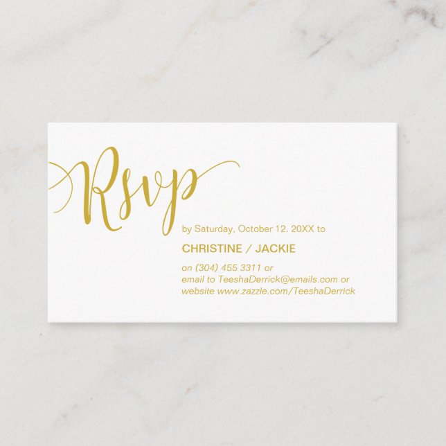 Tarjeta De Recepción Hermoso dorado amarillo,Boda Elopement, RSVP (Anverso)