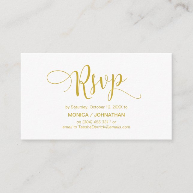 Tarjeta De Recepción Hermoso dorado amarillo,Recepción de boda RSVP (Anverso)