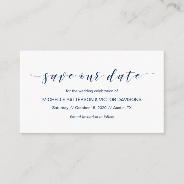 Tarjeta De Recepción Hermoso Elegante, Azul Marina, Salva la fecha (Anverso)