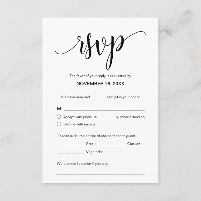 Tarjeta De Recepción Hermoso guión negro, RSVP, Responder (Anverso)