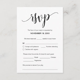 Tarjeta De Recepción Hermoso guión negro, RSVP, Responder