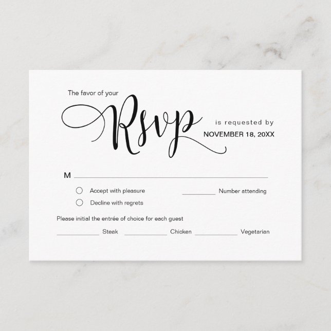 Tarjeta De Recepción Hermoso guión negro, RSVP, Responder (Anverso)