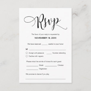 Tarjeta De Recepción Hermoso guión negro, RSVP, Responder