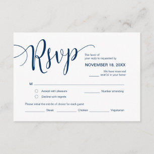 Tarjeta De Recepción Hermoso guión, RSVP, Azul marino, responder