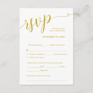 Tarjeta De Recepción Hermoso guión, RSVP, dorado amarillo, responder