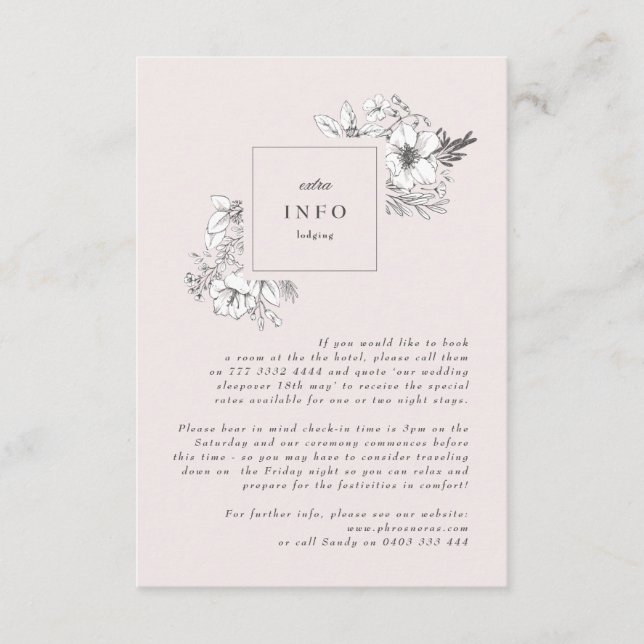 Tarjeta De Recepción Hermoso monograma floral de Rubor Wreath esbozado (Anverso)