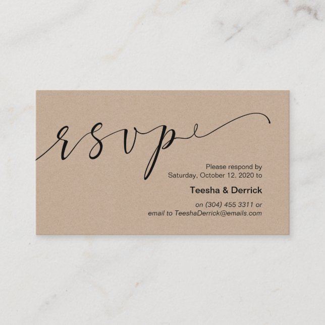 Tarjeta De Recepción Hermoso negro creativo y elegante, RSVP de Boda (Anverso)