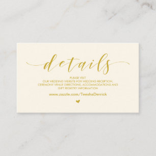Tarjeta De Recepción Hermoso Oro Amarillo, detalles de sitio web Boda