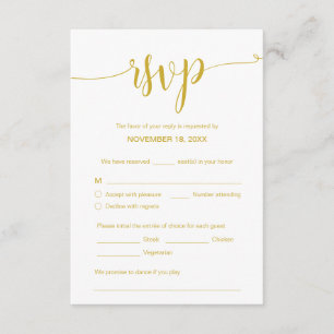 Tarjeta De Recepción Hermoso oro amarillo, RSVP de ensayo, responder