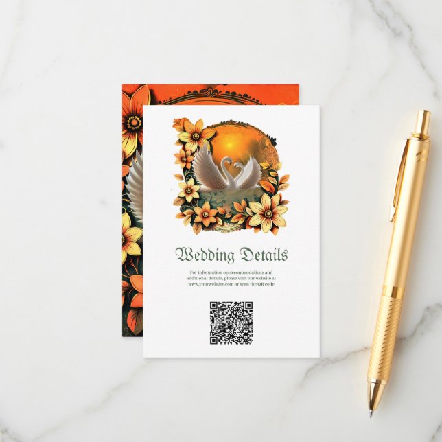 Tarjeta De Recepción Hermosos cisnes enamorados. (Anverso/Reverso In Situ)