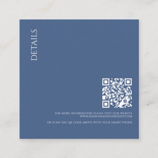 Tarjeta De Recepción Hermosos detalles azules con Boda de código QR (Anverso)