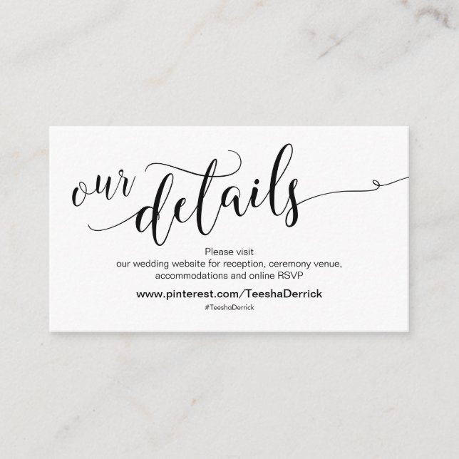 Tarjeta De Recepción Hermosos detalles de celebración de sitios web Bod (Anverso)