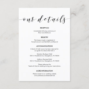 Tarjeta De Recepción Hermosos detalles de nuestro Boda, tinta negra